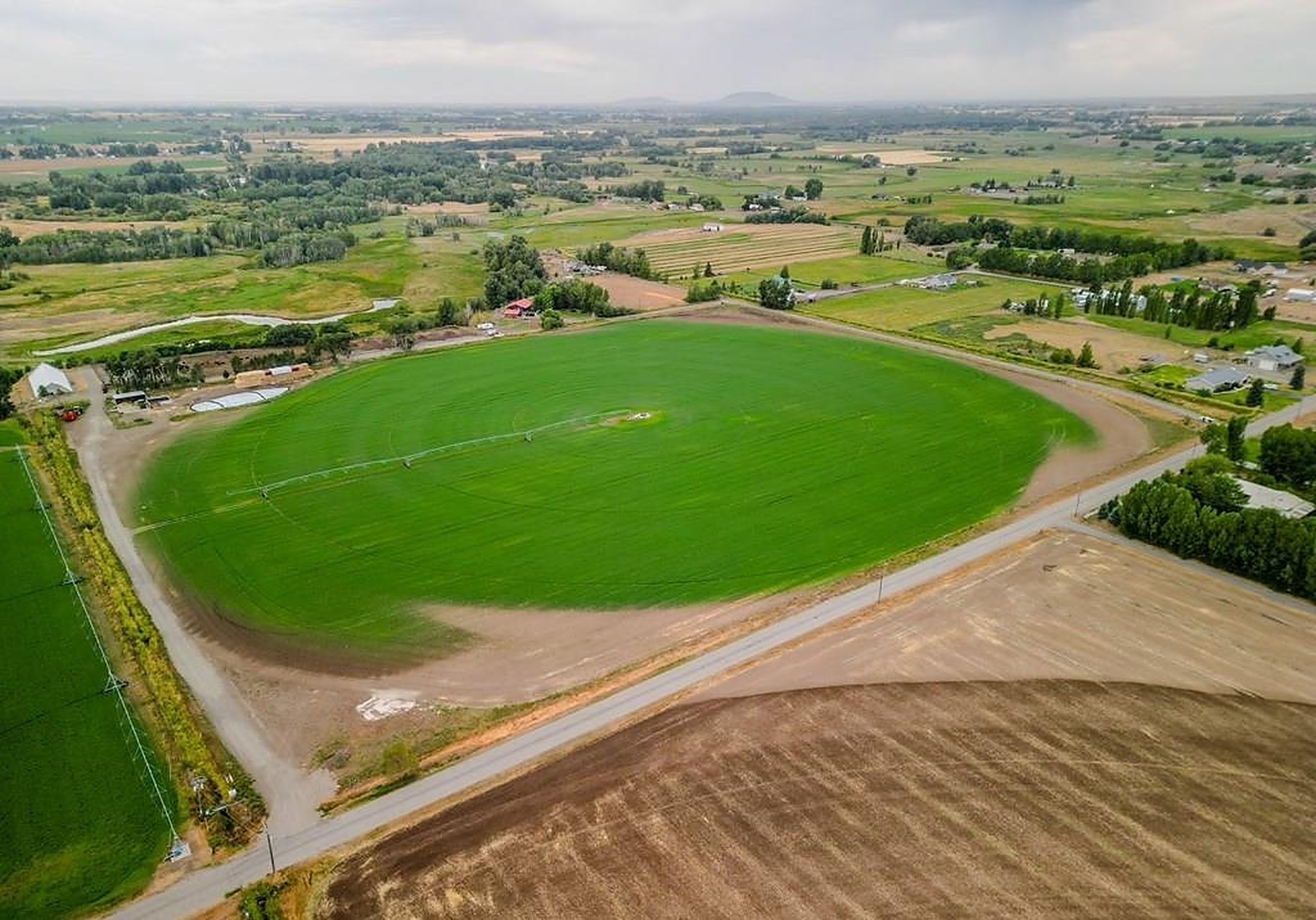The property and the road beside it from the air
